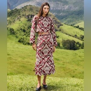 Farm Rio: Bicolor Jacquard Waves Midi Skirt